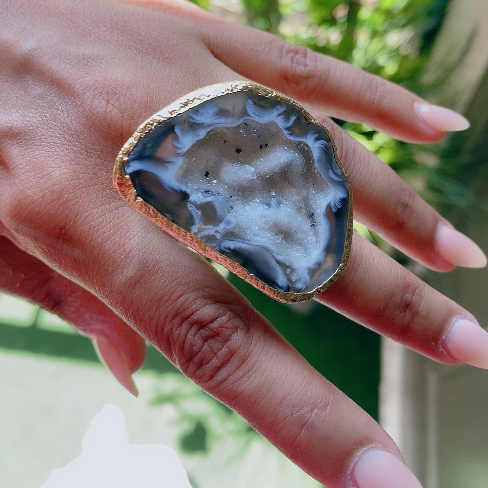 Druzy Geode Natural Statement Ring -BEBE